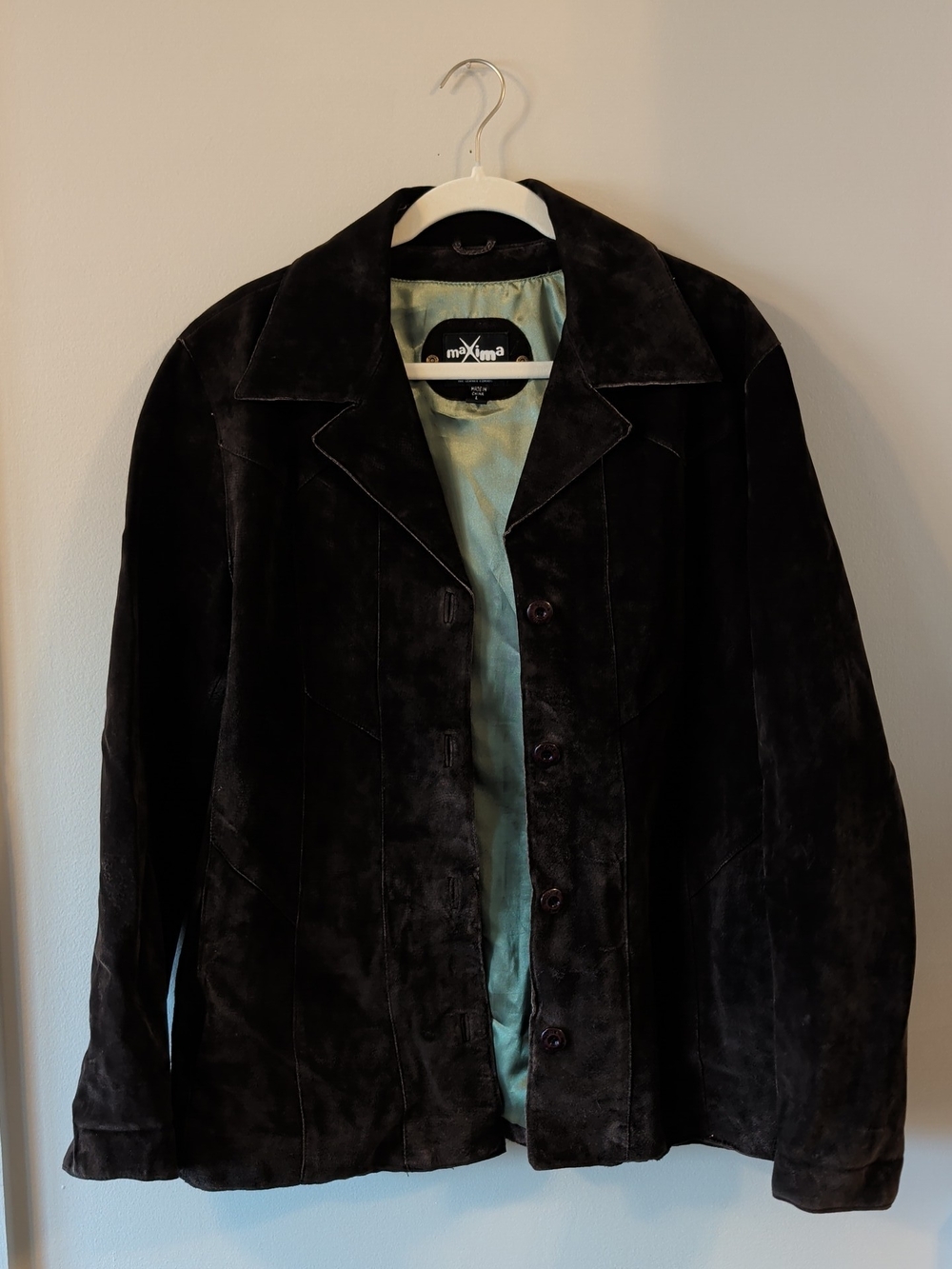 Maxima Brown Suede Button-Front Women's Jacket